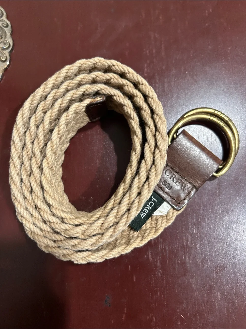 J. Crew women’s, men, unisex Tan Braided Rope Belt with Brass Double Ring